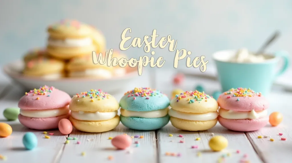 Easter Whoopie Pies – Soft, festive sandwich cakes filled with cream! Perfect for spring. Try this easy recipe today!