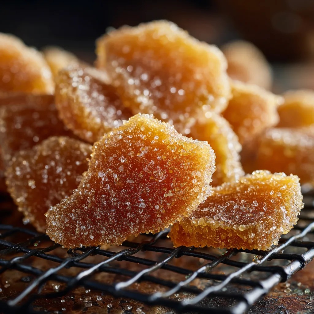 How to Make Crystallized Ginger : A hand sprinkling sugar over ginger slices to make crystallized ginger