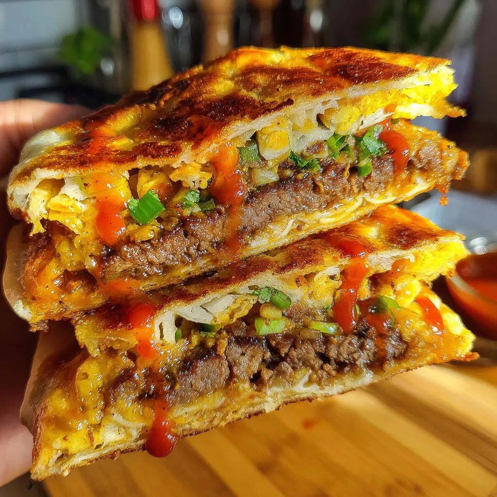 Beef Paratha Burger with Spicy Sauce