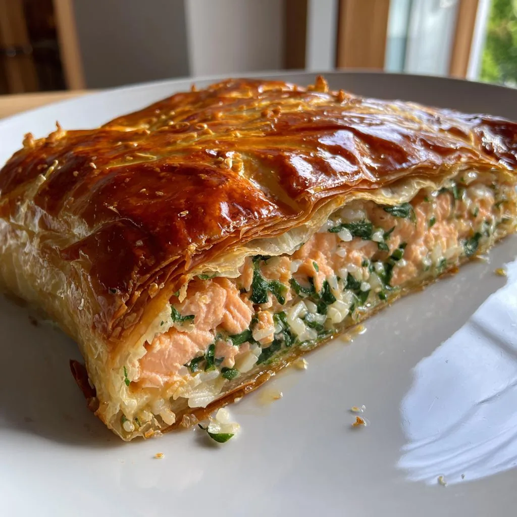 Rice & Spinach Puff Pastry Salmon Cake