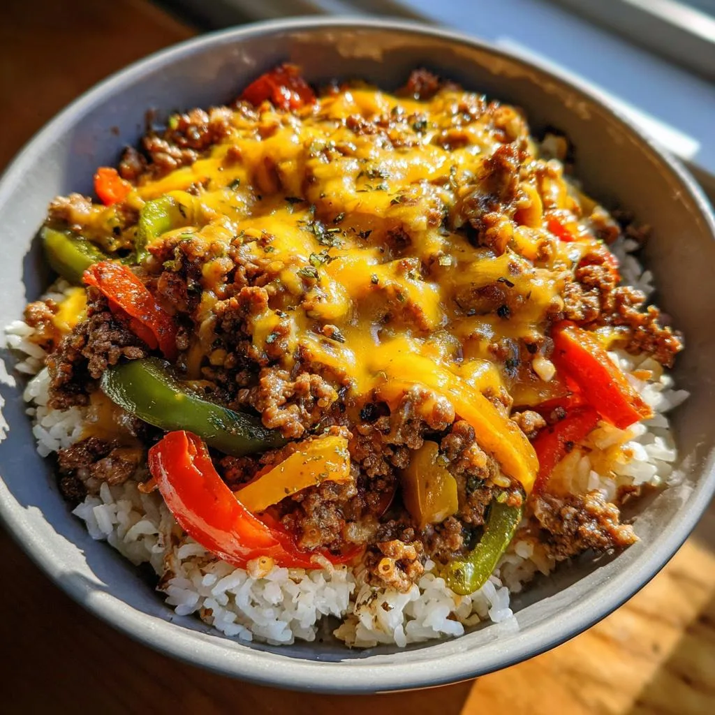 Savory Ground Beef Philly Cheesesteak Bowls for Easy Meal Prep