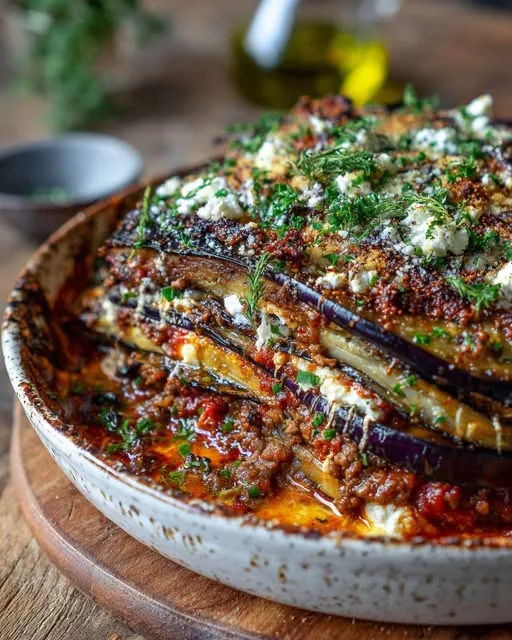 Aubergine-gehakt ovenschotel (moussaka-stijl)