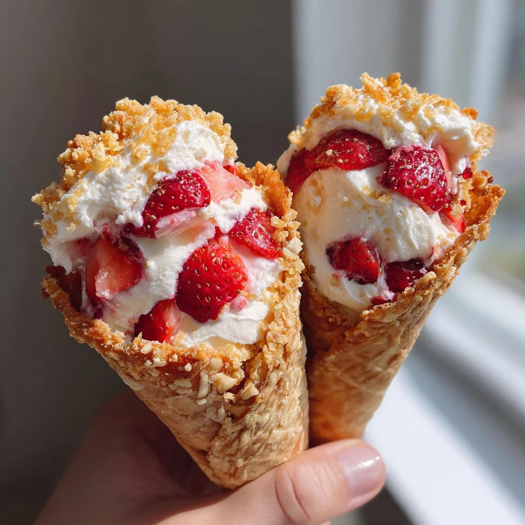 BEST RECIPE for Strawberry Crunch Cheesecake Cones