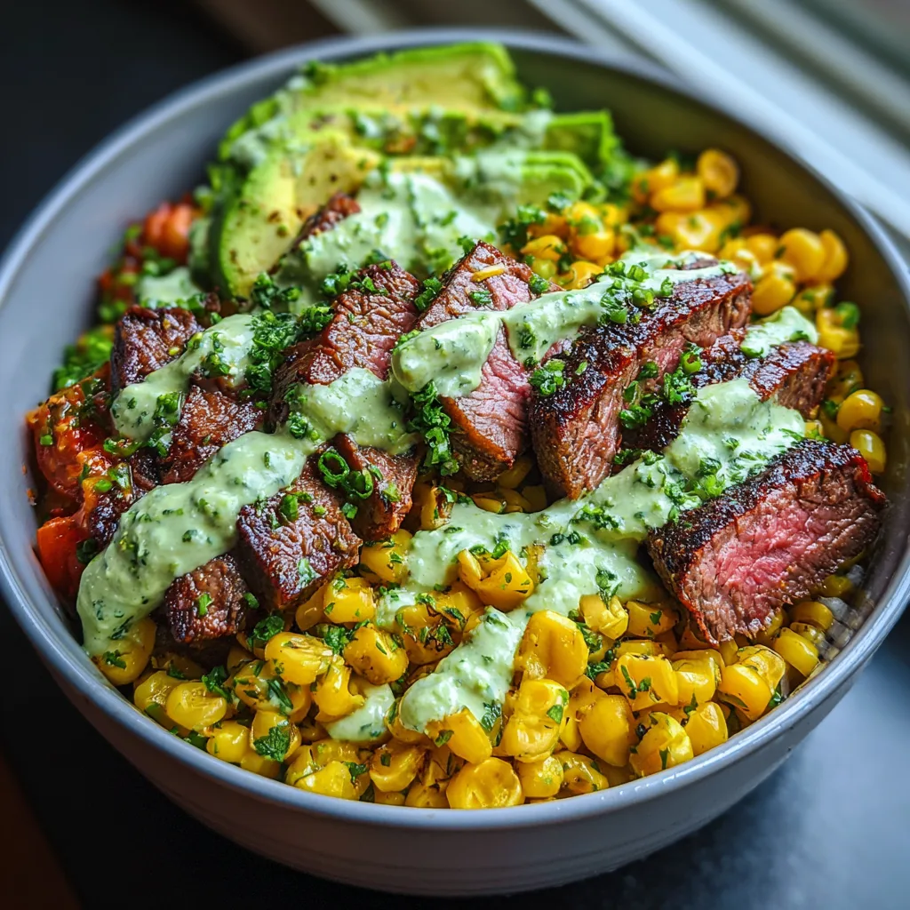 Best Recipe for Steak Avocado and Roasted Corn Bowl With Cilantro Cream Sauce
