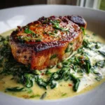 Boneless Pork Chops in Creamy Garlic Spinach Sauce