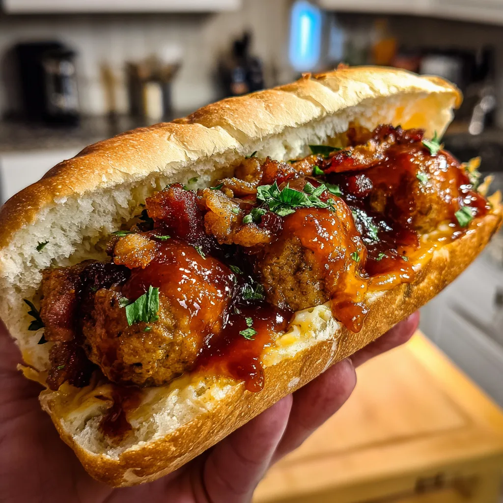 Bourbon BBQ Bacon Cheeseburger Meatball Subs Ready in 30 Minutes