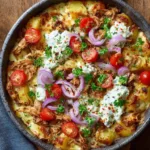Gyros-ovenschotel met feta en tzatziki