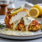 Lemon Pecorino Crusted Chicken with Creamy Lemon Sauce