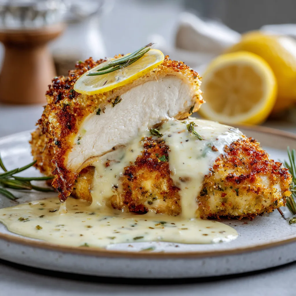 Lemon Pecorino Crusted Chicken with Creamy Lemon Sauce