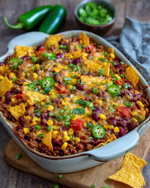 Nacho-ovenschotel met bonen en gehakt