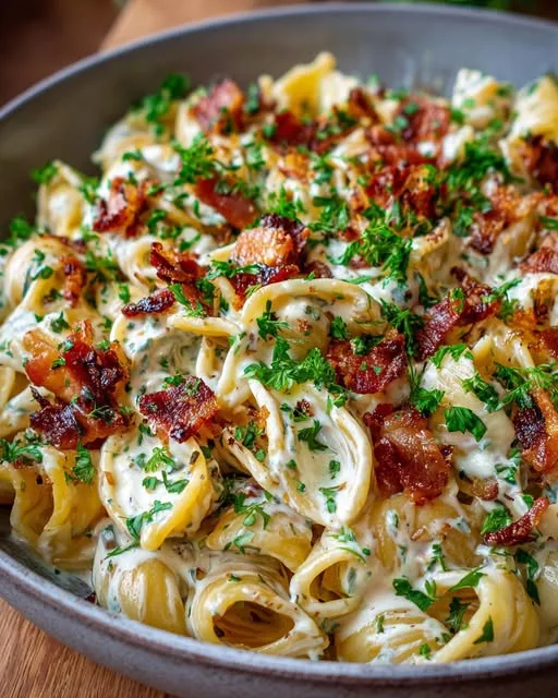 Pasta Boursin met spekjes