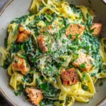 Romige zalmpasta met spinazie