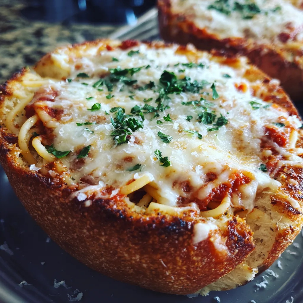 Spaghetti Garlic Bread Bowls