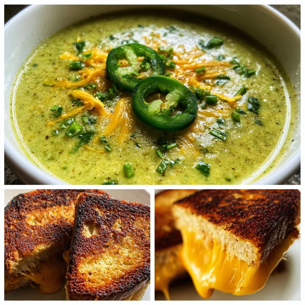 Spicy Jalapeño Popper Soup with Grilled Cheese Dippers