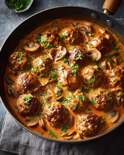 Stroganoff-pannetje met gehaktballetjes