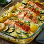 Zalm-ovenschotel met Zoete Aardappel en Courgette