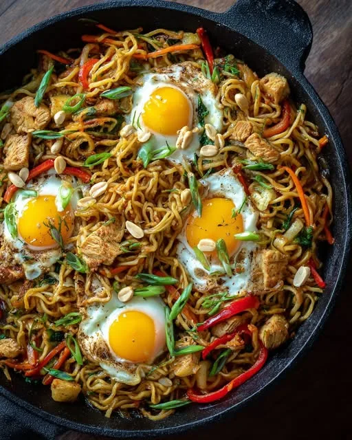 Bami Goreng met Kipsaté en Gebakken Ei