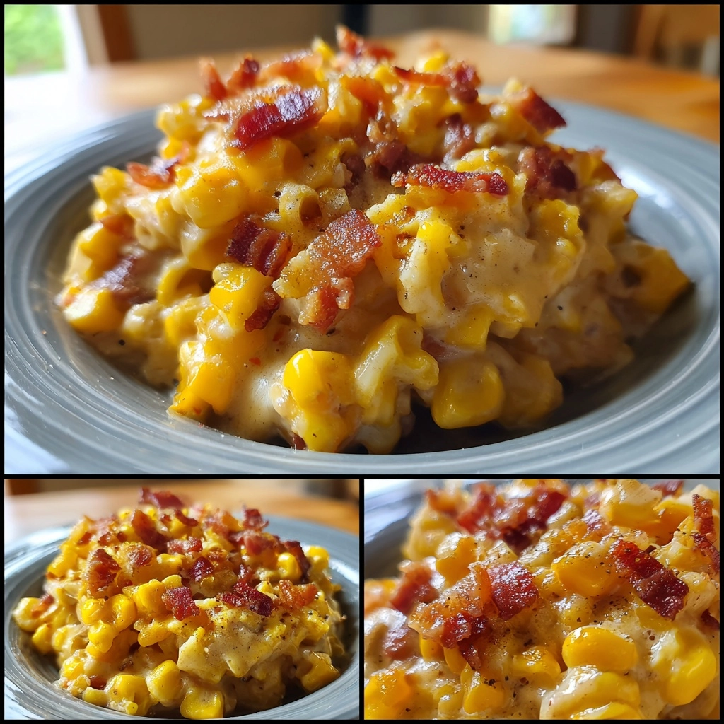 Easy Slow Cooker Cheddar Corn with Bacon