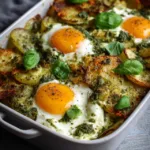 Feta‑pesto‑eieren‑ovenschotel met aardappelschijfjes
