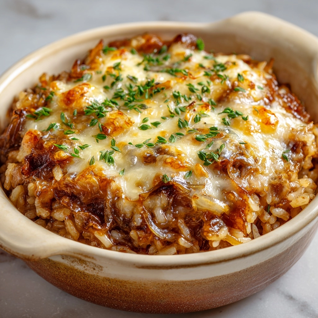 French Onion Beef Rice Casserole | Cozy, Cheesy One-pan Dinner