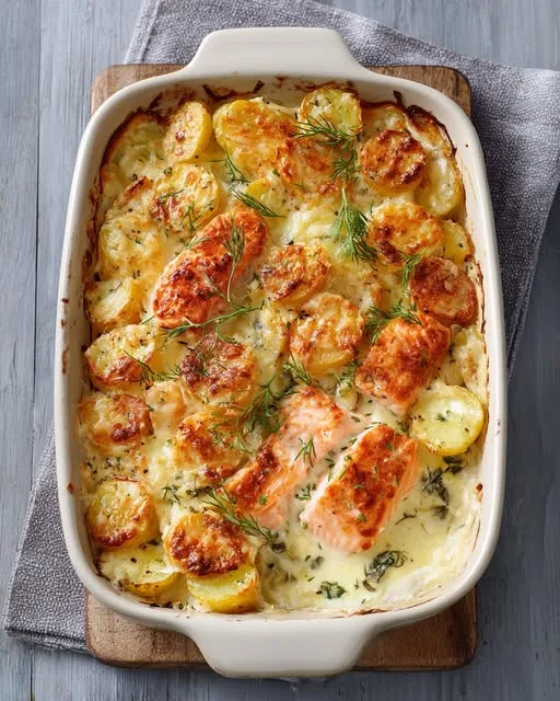 Kabeljauw-ovenschotel met aardappel en romige