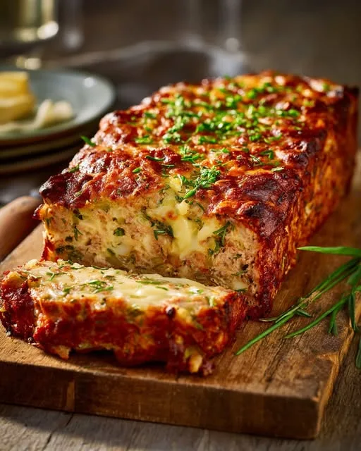 Kruidige Uienvleesbrood met Smeltende Zwitserse Kaas