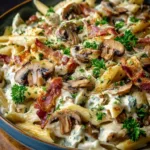 Pasta Boursin met spekjes en champignon