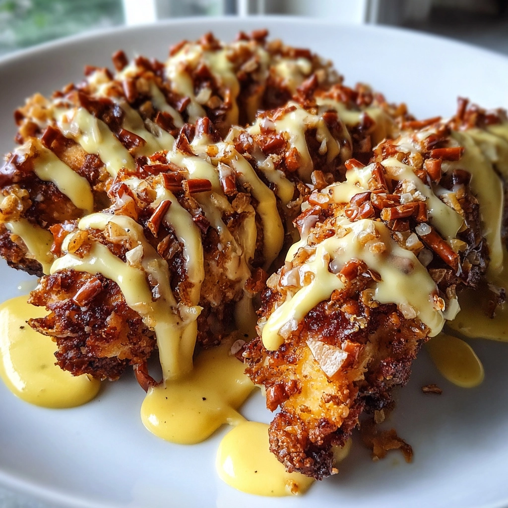 Pretzel Chicken with Mustard-Cheddar Sauce