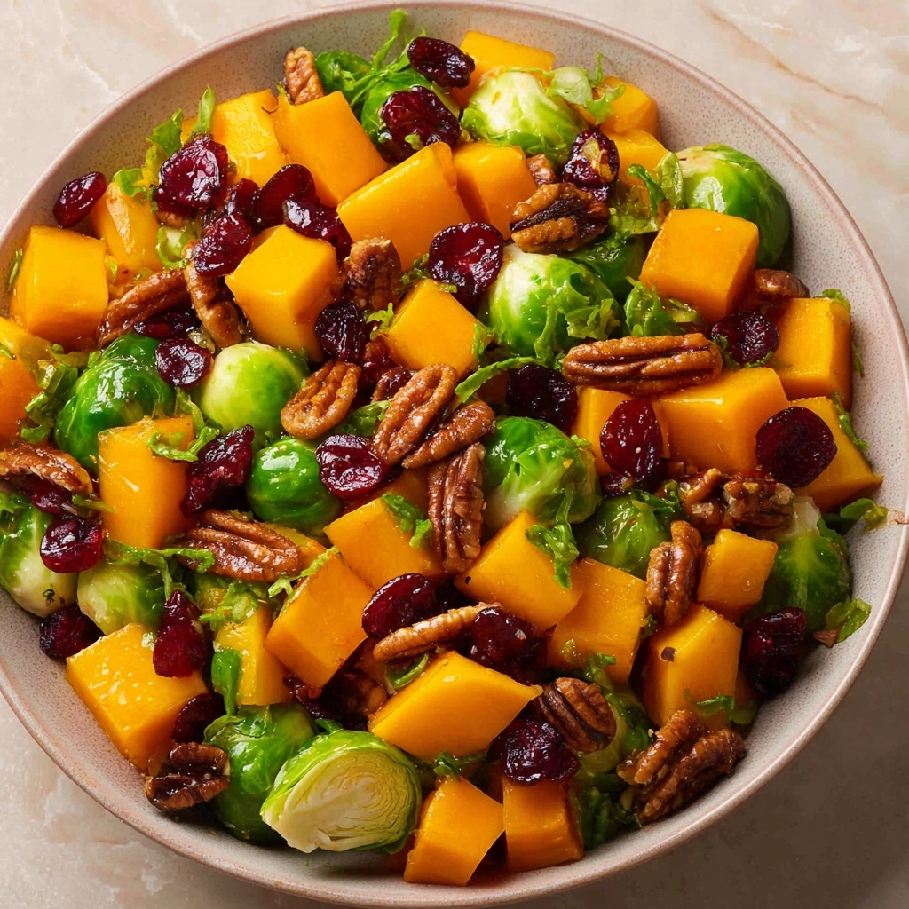 Thanksgiving Salad: Butternut Squash, Brussels sprouts, Cranberries, Pecans