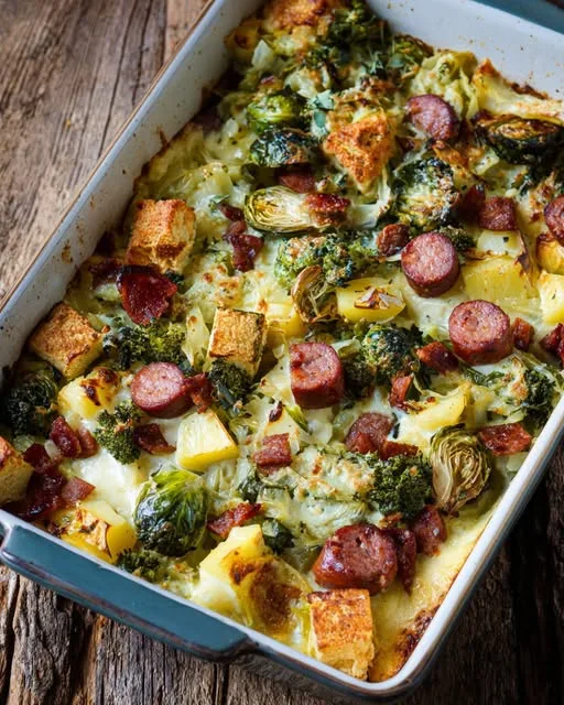 Zuurkool-ovenschotel met rookworst, spekjes en kaas