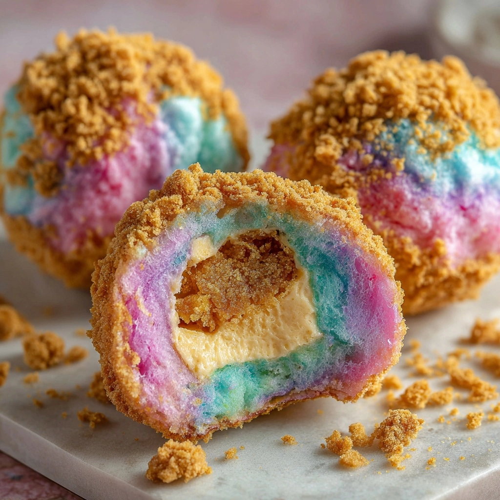 Crispy Cotton Candy Cheesecake Bombs
