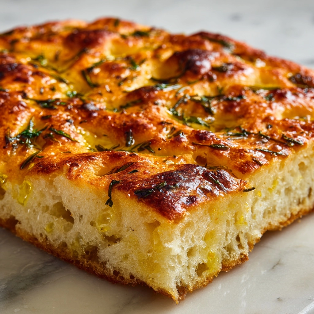 Crispy-Edged Homemade Focaccia with Olive Oil & Herbs