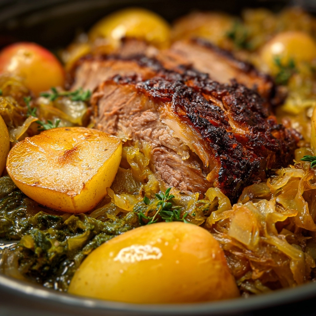 Deliciously Simple Crock Pot Dinner: Apples, Pork Roast & Sauerkraut!