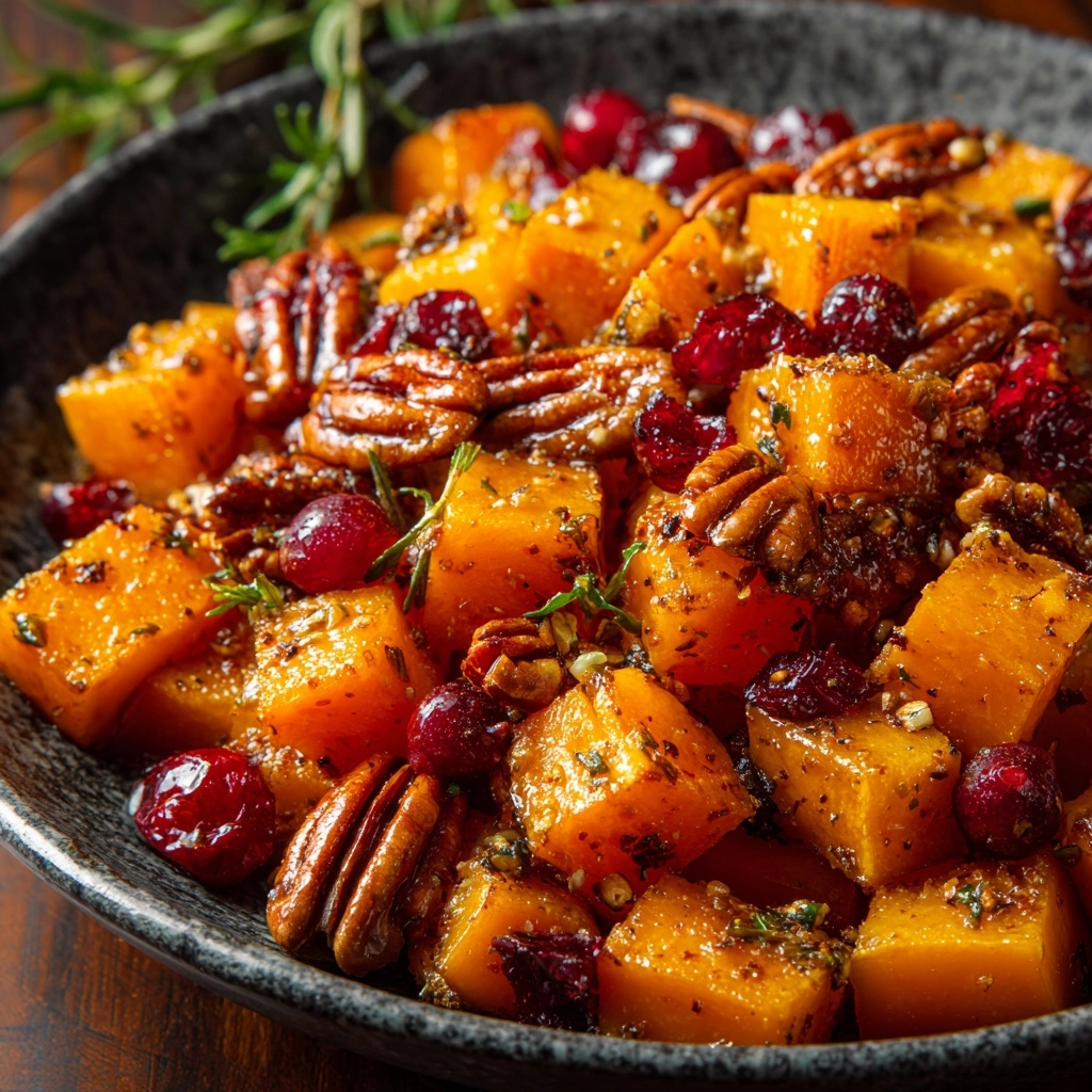 Roasted Butternut Squash with Pecans & Cranberries for Holidays