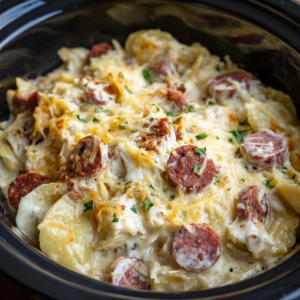 Savor the Comfort: Creamy Crockpot Pierogi Casserole with Kielbasa