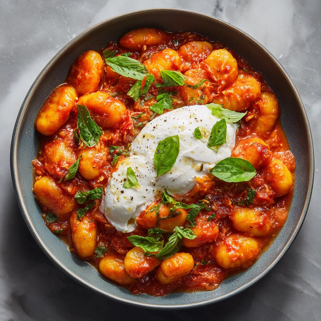 30 Minute Creamy Tomato Gnocchi with Burrata
