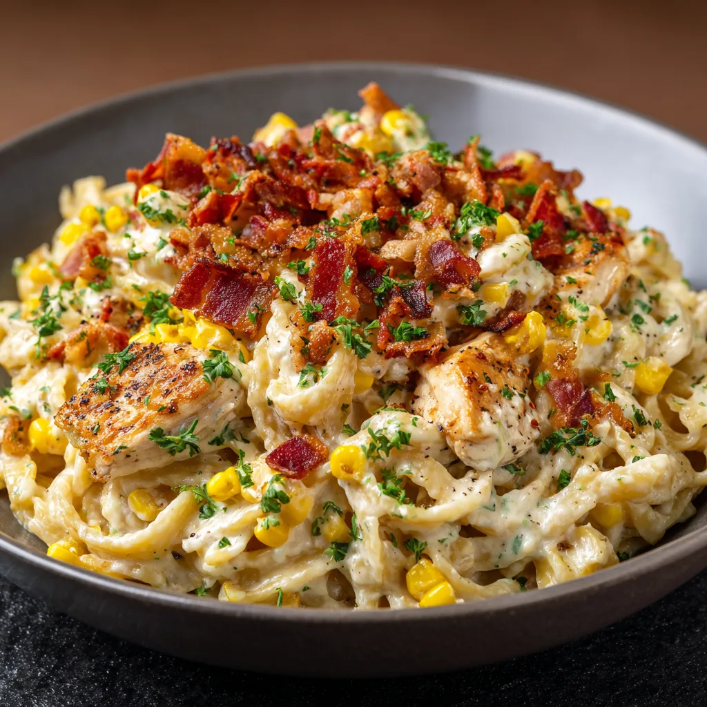 Creamy Chicken and Corn Pasta with Bacon