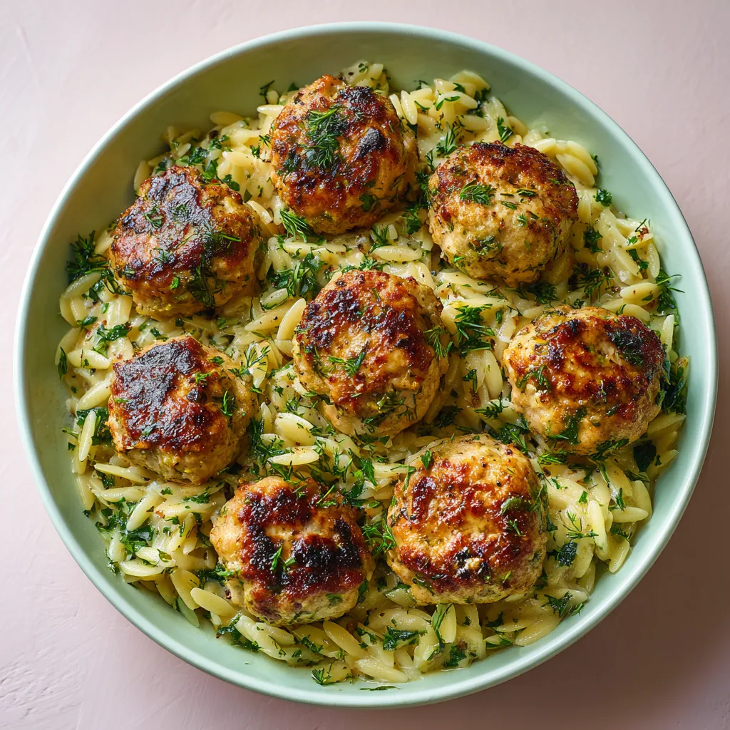 Greek Chicken Meatballs with Lemon Orzo