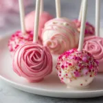Rose Cake Pops 🌹🎂🍭 #valentinecake #cakepops #valentinetreats #cakedecorating #desserts