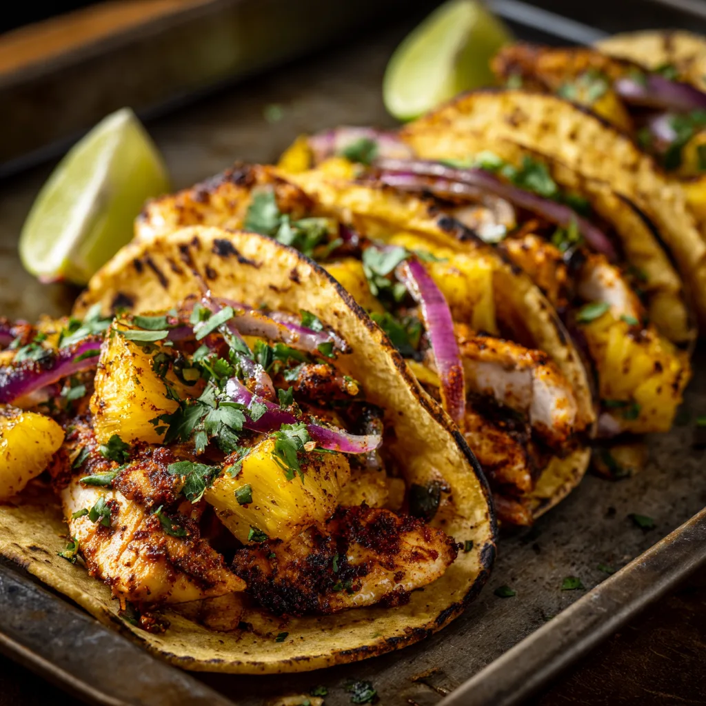 Sheet Pan Chicken, Chipotle & Pineapple Tacos