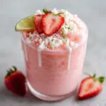 the perfect galentines/valentines mocktail: frozen strawberry colada (non-alcoholic) 🍓🎀💕