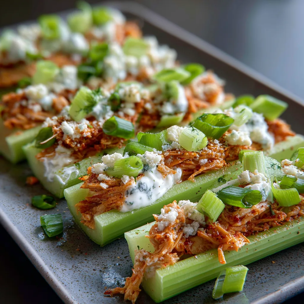 Buffalo Chicken Celery Sticks (Low-Carb Snack)