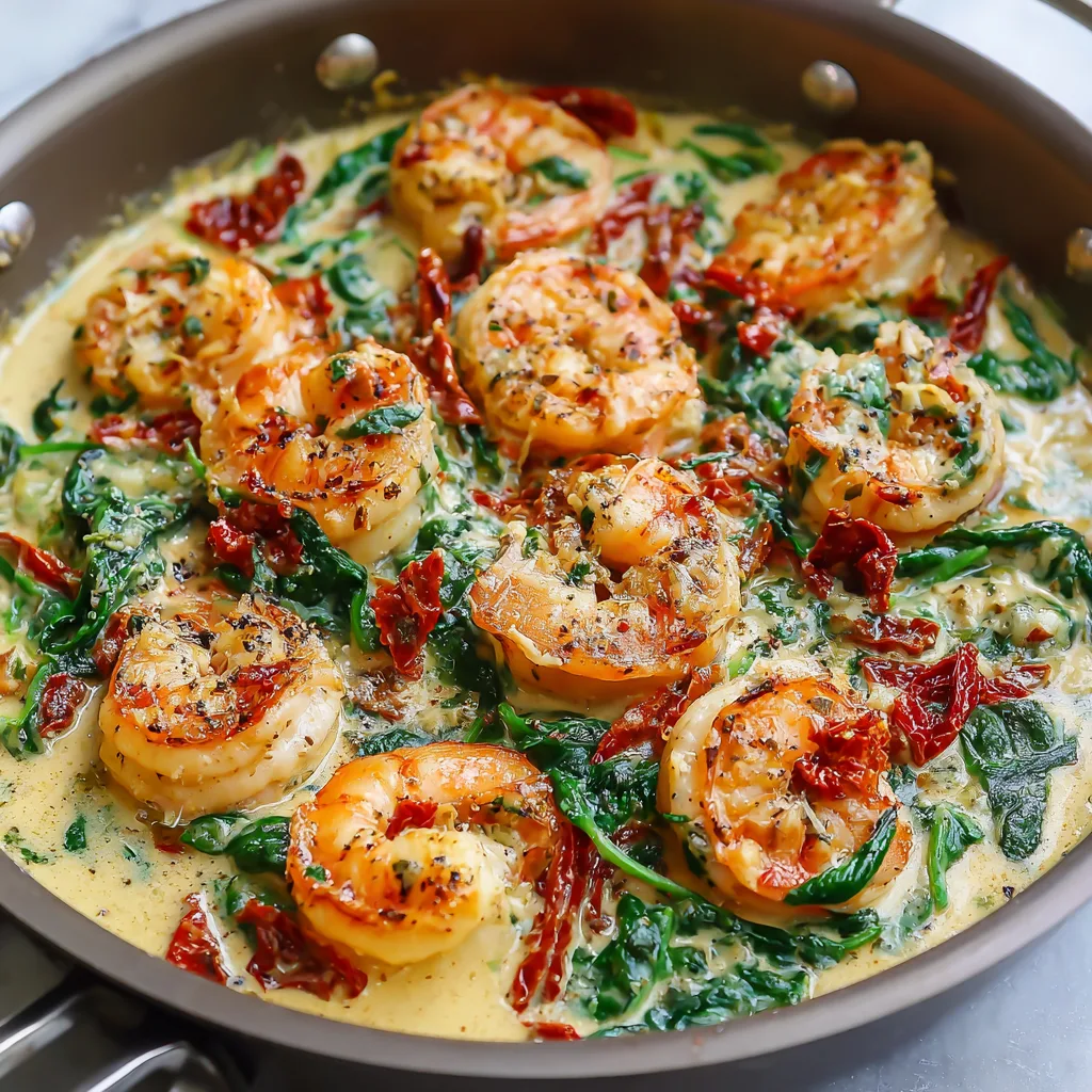 Creamy Garlic Tuscan Shrimp (Skillet Dinner)