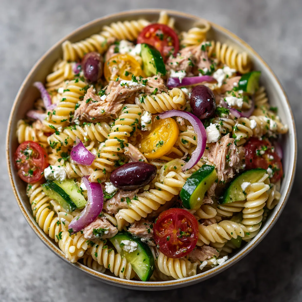 Mediterranean Tuna Pasta Salad (No-Meat Lunch)