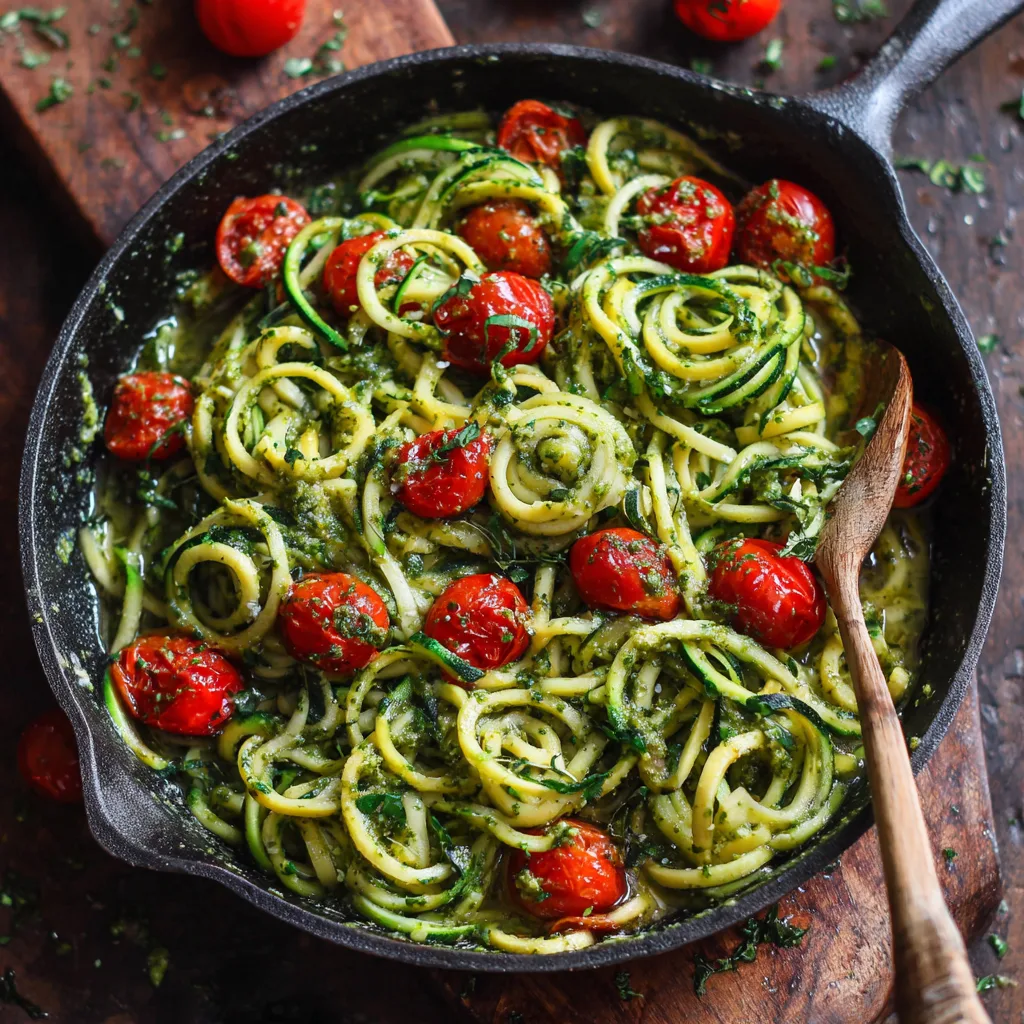 Zucchini Noodles with Pesto and Cherry Tomatoes (Low-Carb Vegan)