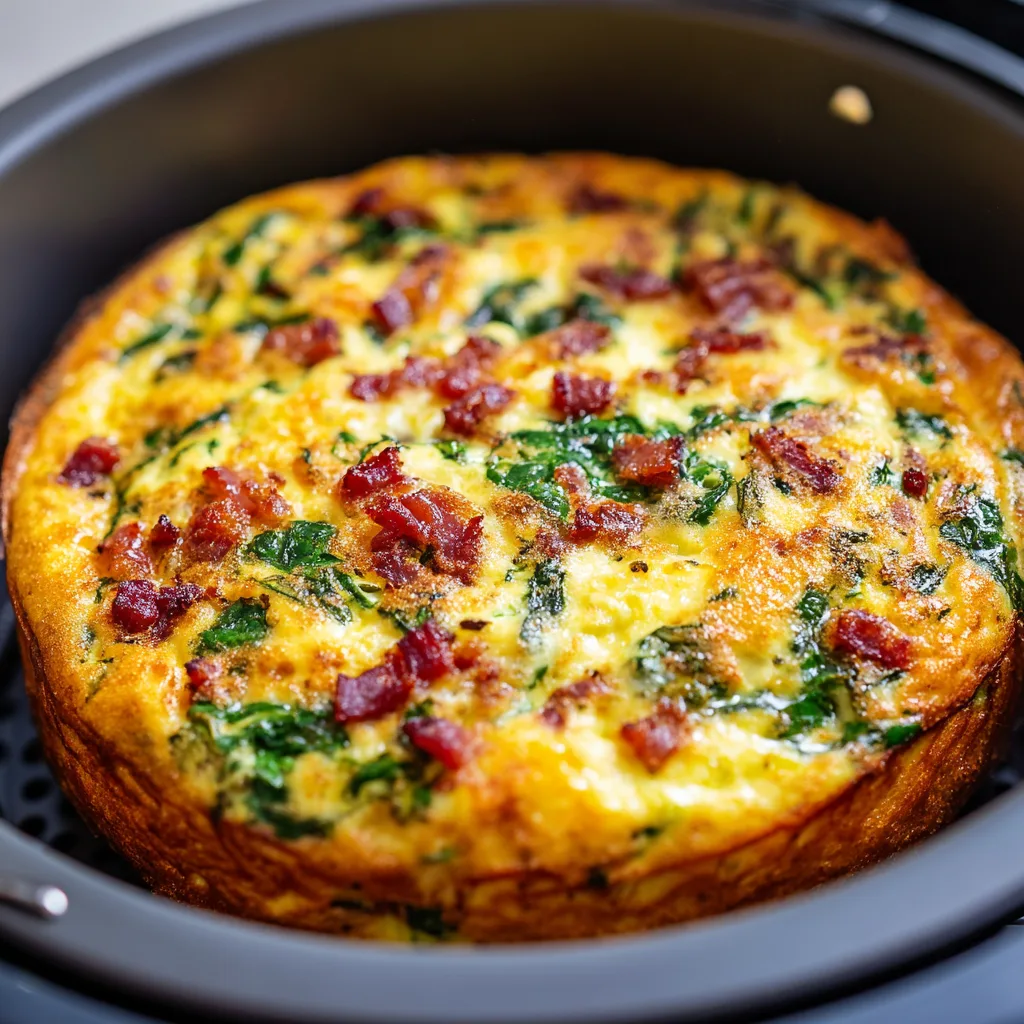 10-Minute Air Fryer Frittata with Spinach, Bacon, and Swiss Cheese