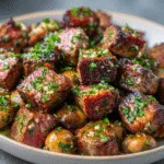 Air Fryer Steak Bites with Garlic Butter and Sautéed Mushrooms