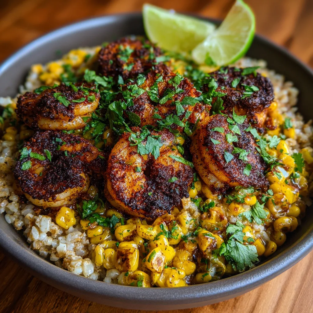 Blackened Shrimp Bowls with Fire-Roasted Corn and Brown Rice