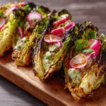 Blistered-Edge Cabbage Tacos with Spicy Lime Crema and Radish