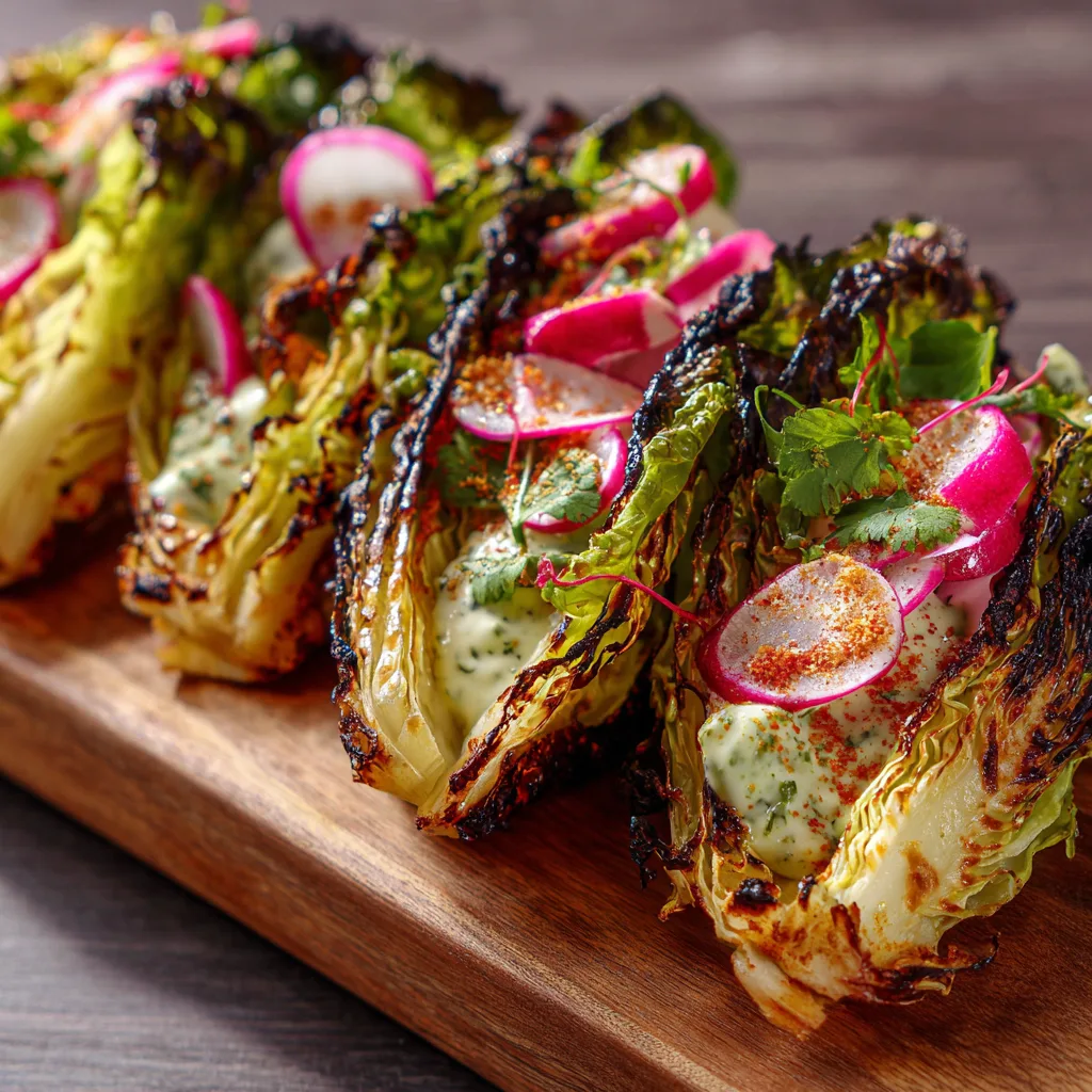 Blistered-Edge Cabbage Tacos with Spicy Lime Crema and Radish